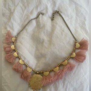 DISCONTINUED Lucky Brand Fringe Necklace in Pink and Gold